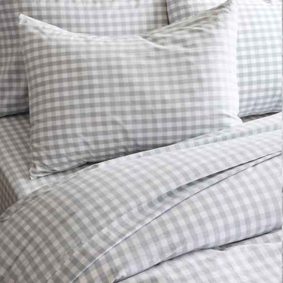 Quince Blue Fog Gingham Duvet Cover Set for Twin with Single Sham - Picture 3 of 4